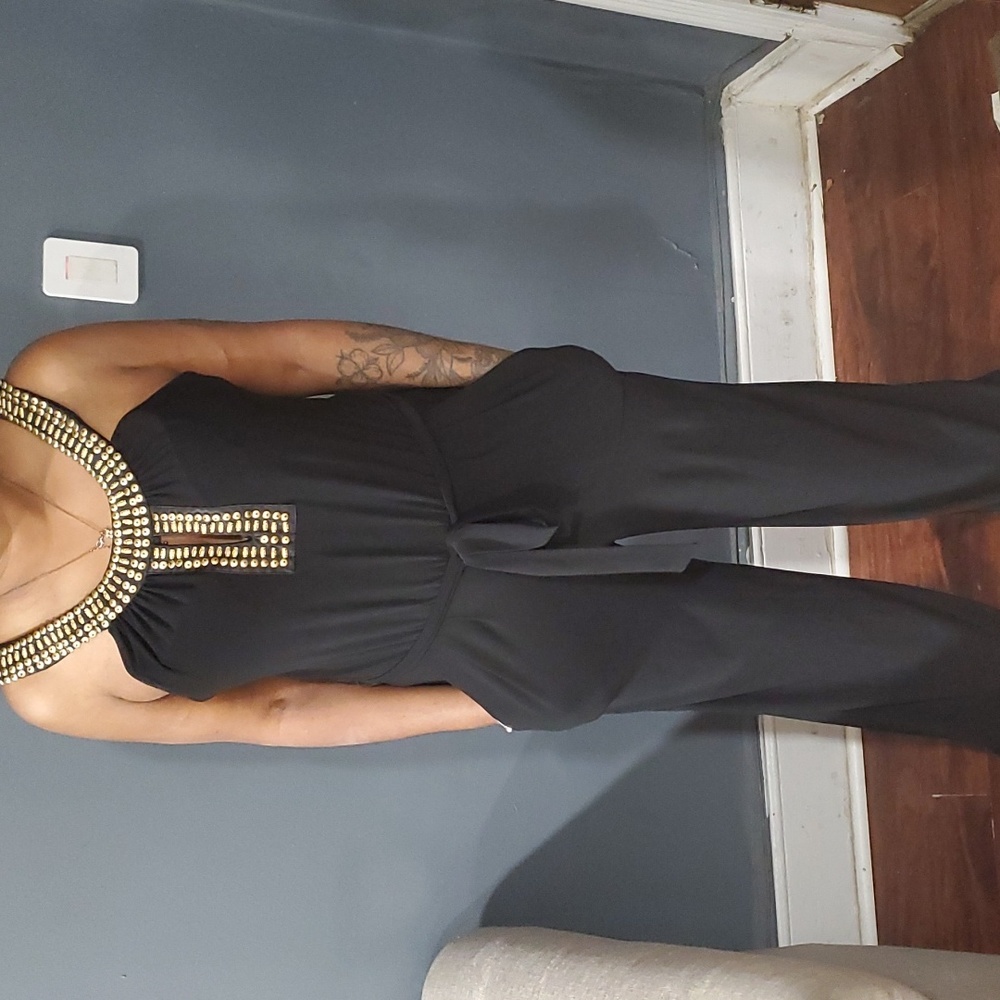 Bisou Bisou black wide leg jumpsuit rompers size 8 - Picture 9 of 13